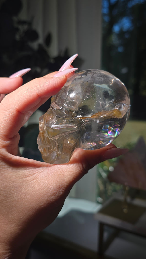 Clear Quartz Skull by Breno Rodrigues Hematite Inclusions - 336 grams