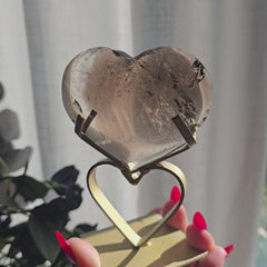 Smoky Phantom Quartz Heart on Heart Stand 106