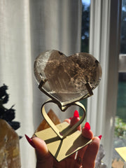 Smoky Phantom Quartz Heart on Heart Stand 106