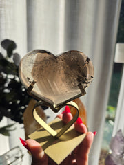 Smoky Phantom Quartz Heart on Heart Stand 106
